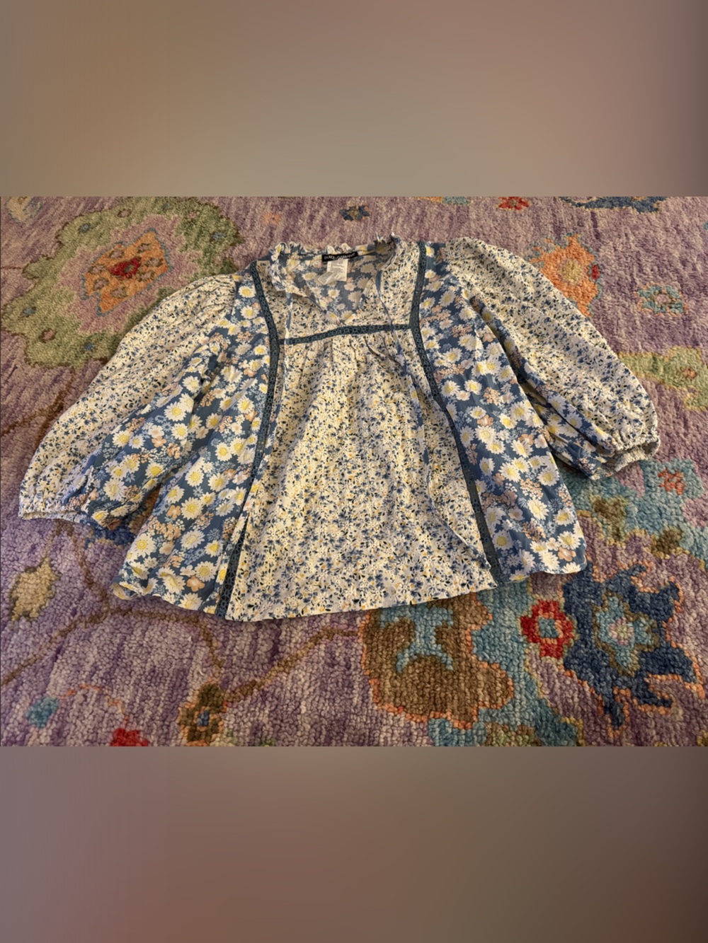 Dolce & Gabbana Blue and White Floral Peasant Blouse